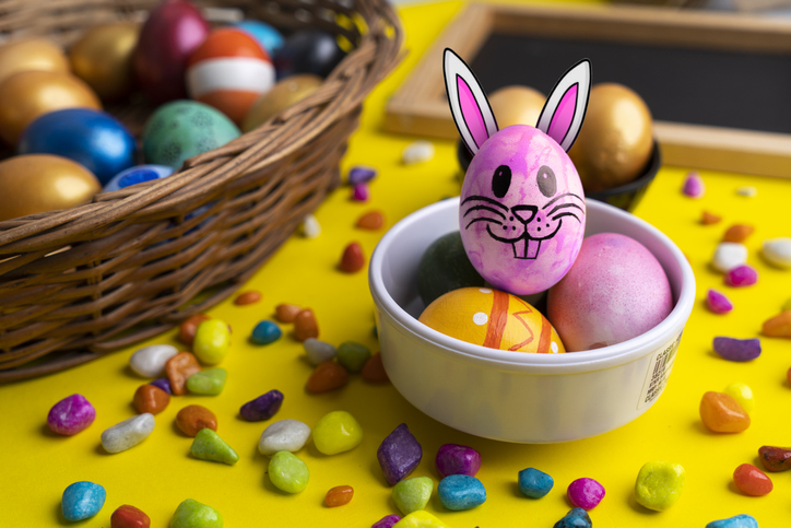Easter eggs with colourful stones