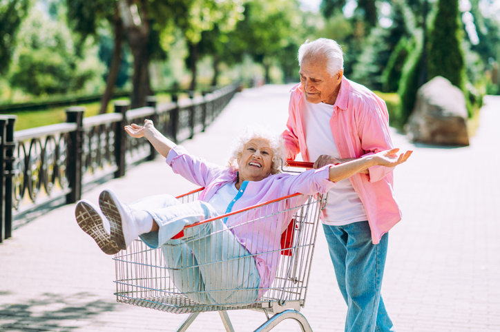 old modern couple dressing fashionable colored clothes