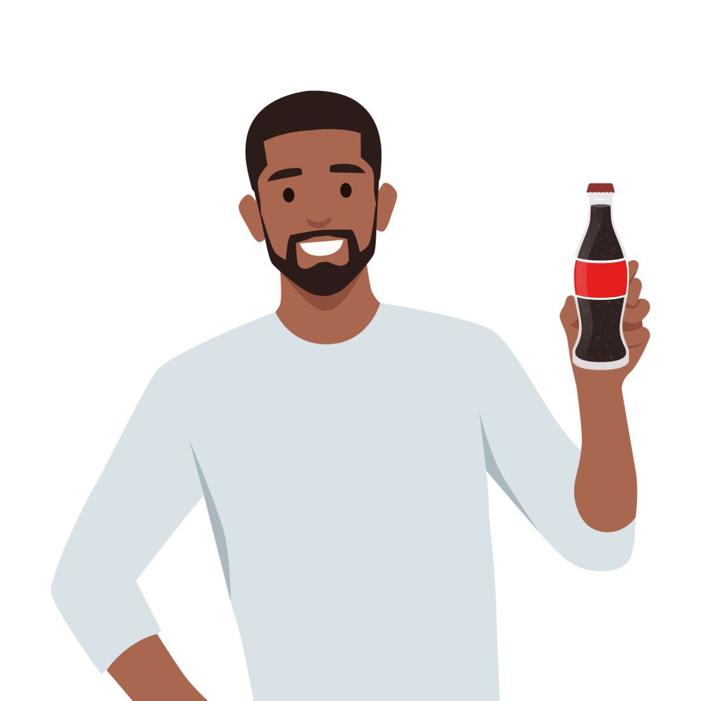 Young man holding cola bottle.