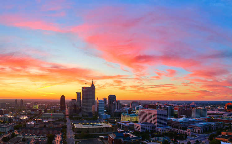 Aerial Indianapolis Skyline at Golden Hour, Panoramic Sunset View