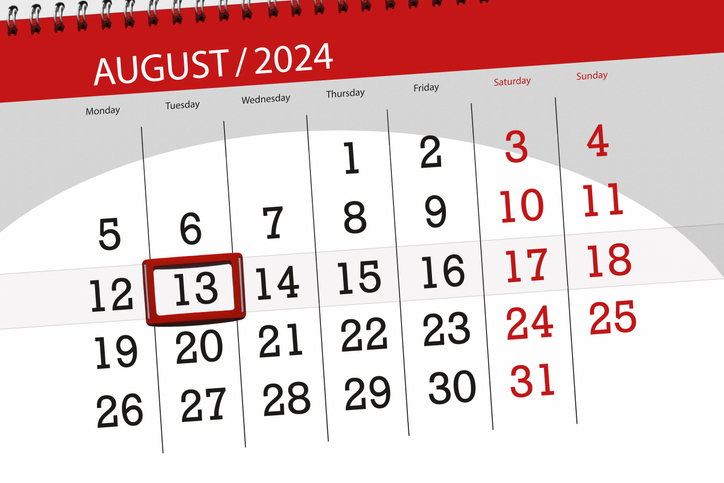 Calendar 2024, deadline, day, month, page, organizer, date, August, tuesday, number 13