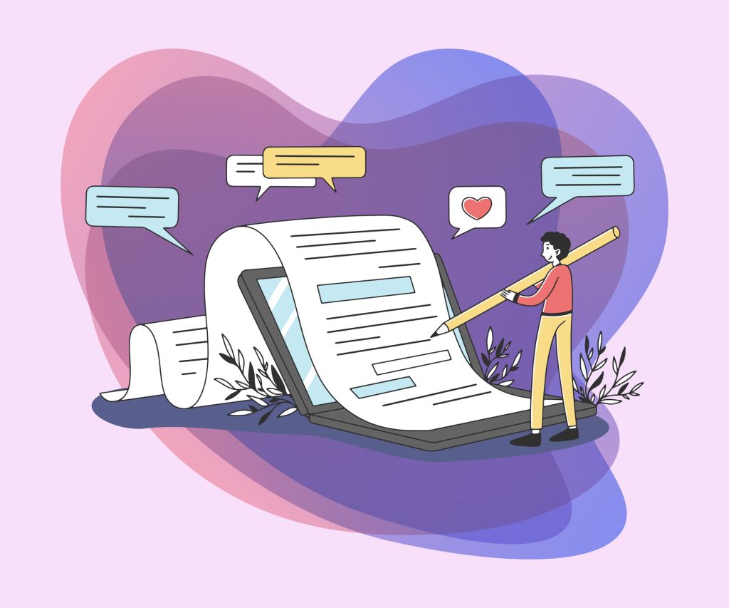 Content author writing creative article flat vector illustration