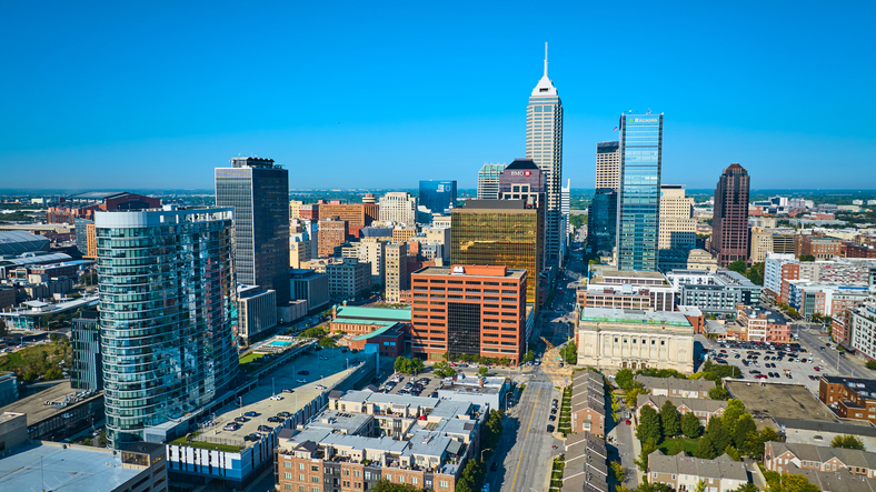Aerial View of Indianapolis Downtown Skyline and Architecture