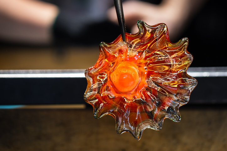 Molten glass in shape of a flower