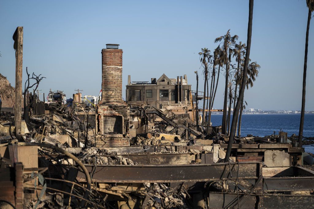 Damage after Palisade Fire in Pacific Palisades, California