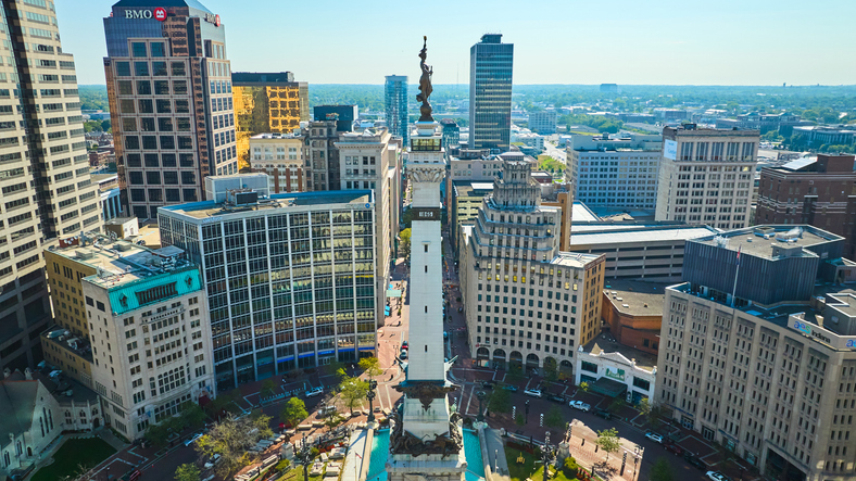 Aerial View of Indianapolis Monument Circle and Skyscrapers
