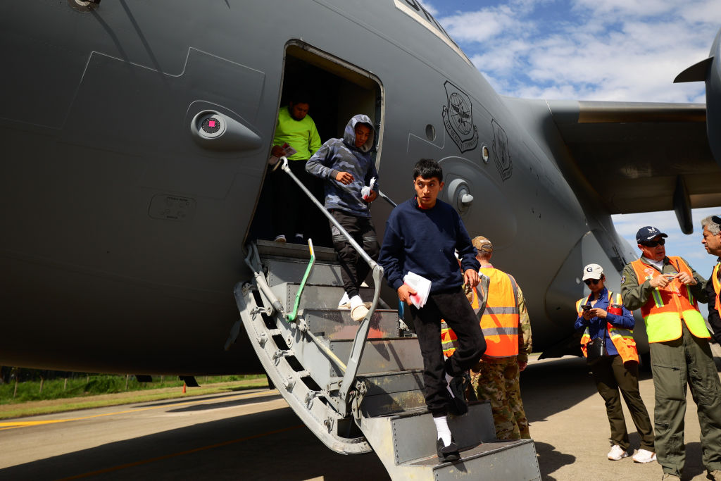 Deported Migrants arrive from US in a military plane in Honduras