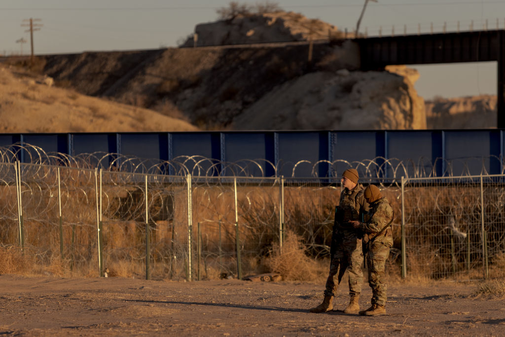 U.S. National Guard Patrols The U.S. Mexico Border Between El Paso Texas and Cuidad Juarez Mexico