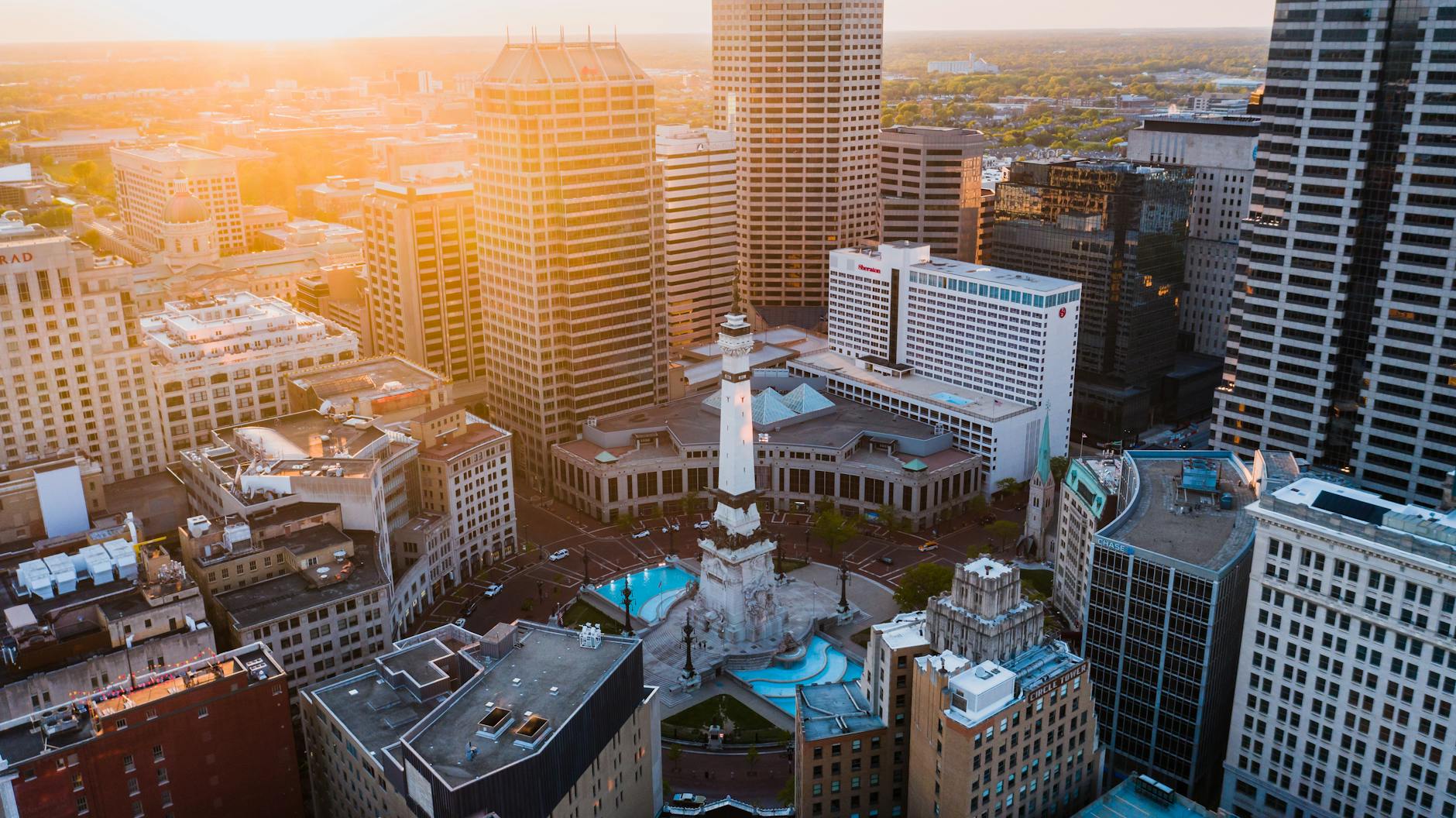aerial view of city buildings